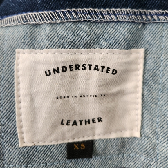 Understated Leather Cotton Denim Two Tone Back Zip Mini Dress XS - Picture 6 of 7